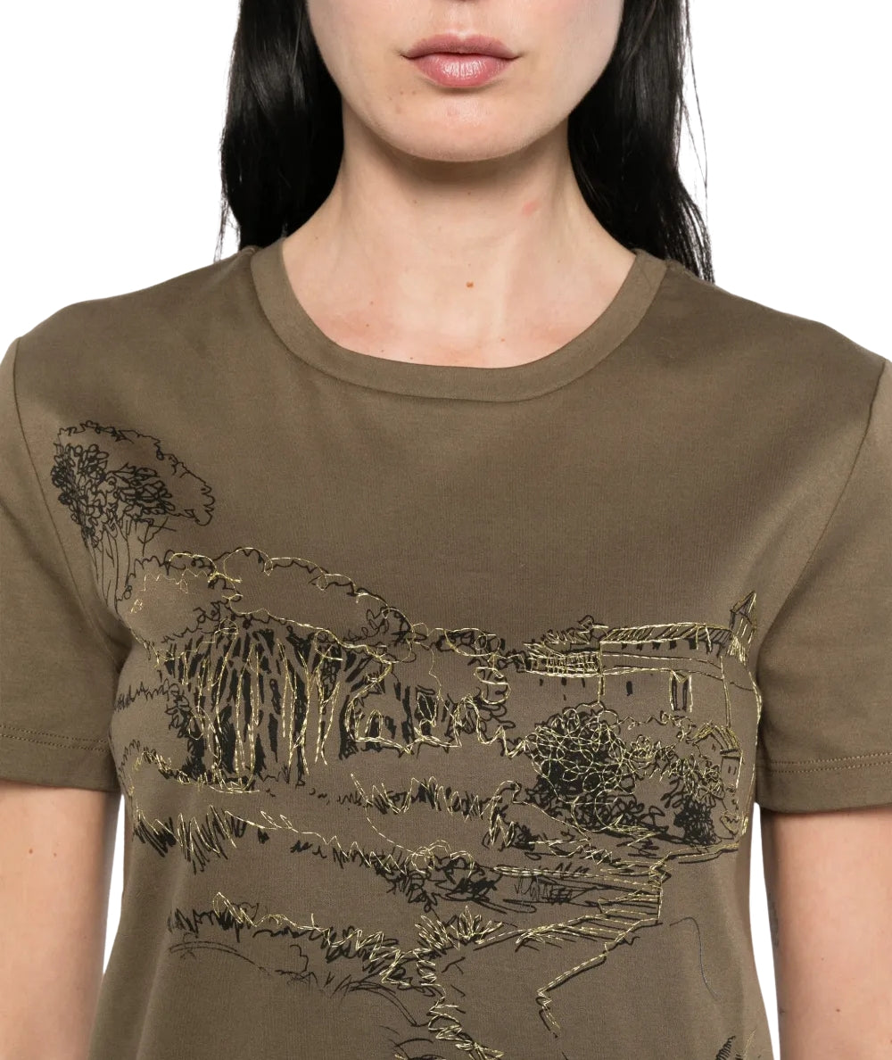 Max Mara T-shirt in Cotone con Stampa Toile De Jouy Pugnale Verde
