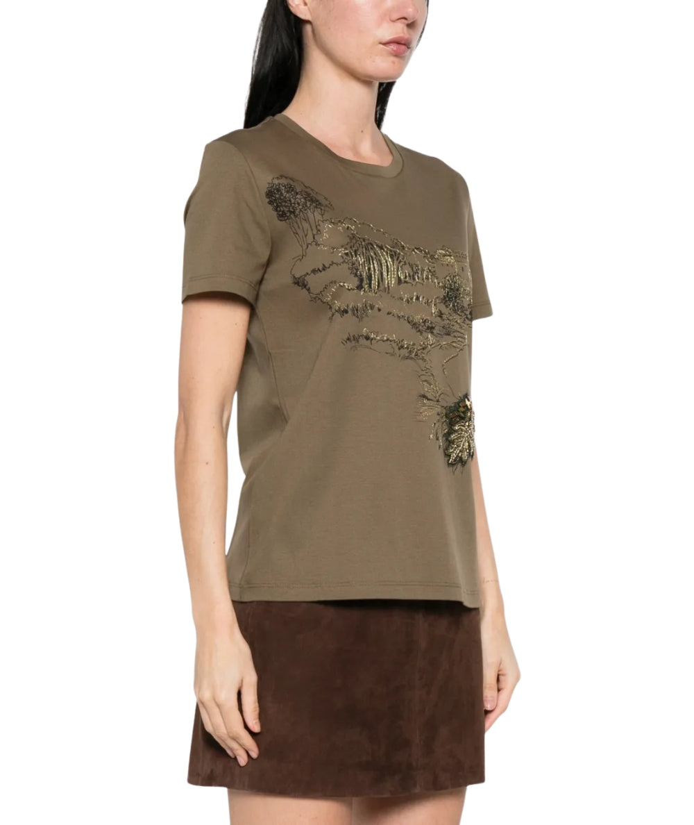 Max Mara T-shirt in Cotone con Stampa Toile De Jouy Pugnale Verde