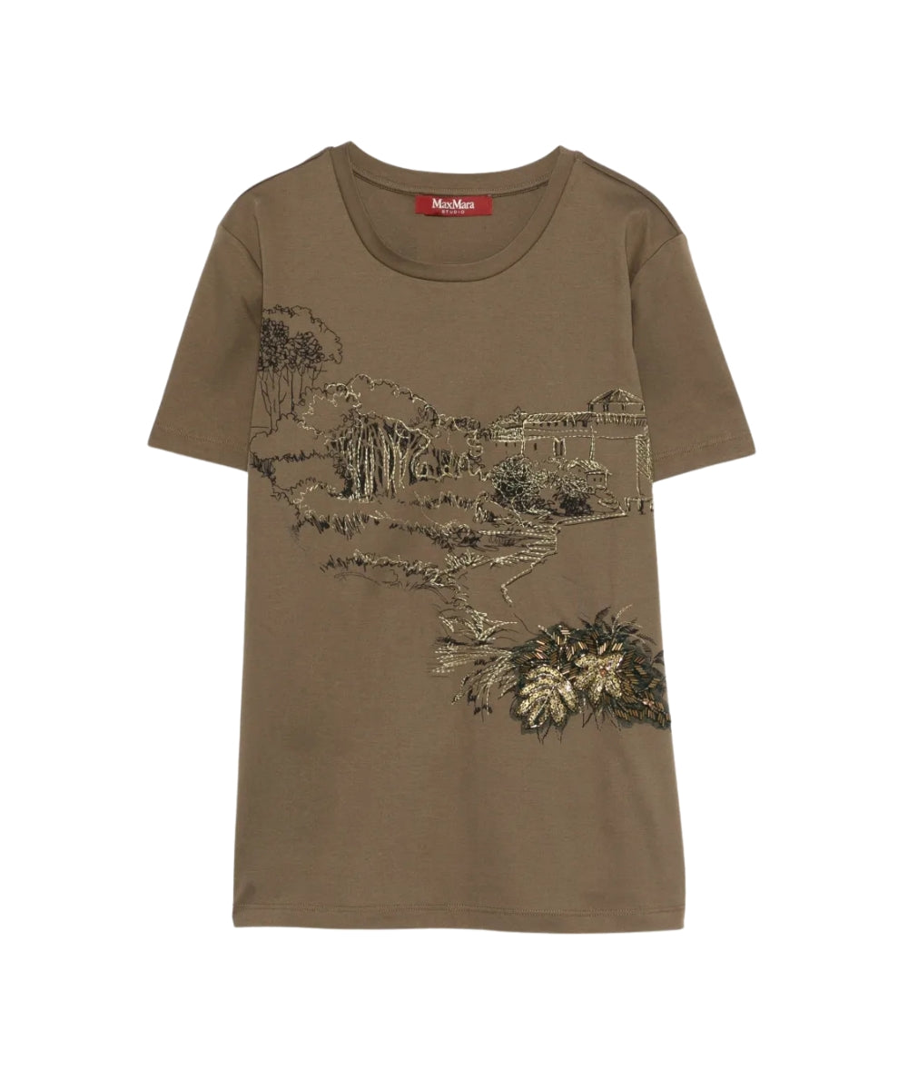 Max Mara T-shirt in Cotone con Stampa Toile De Jouy Pugnale Verde