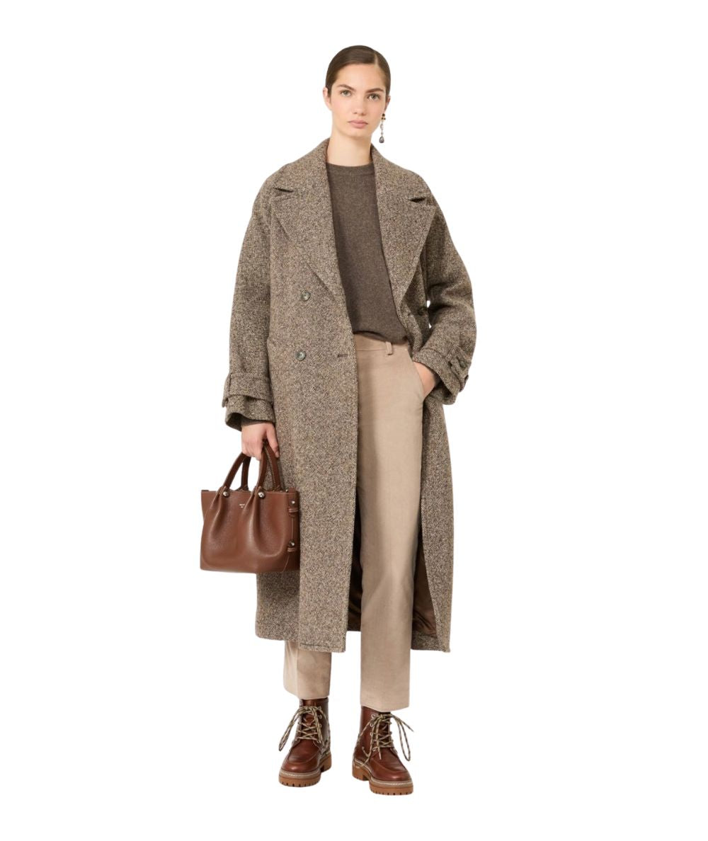 Max Mara Weekend Cappotto Lungo in Lana Tema Marrone