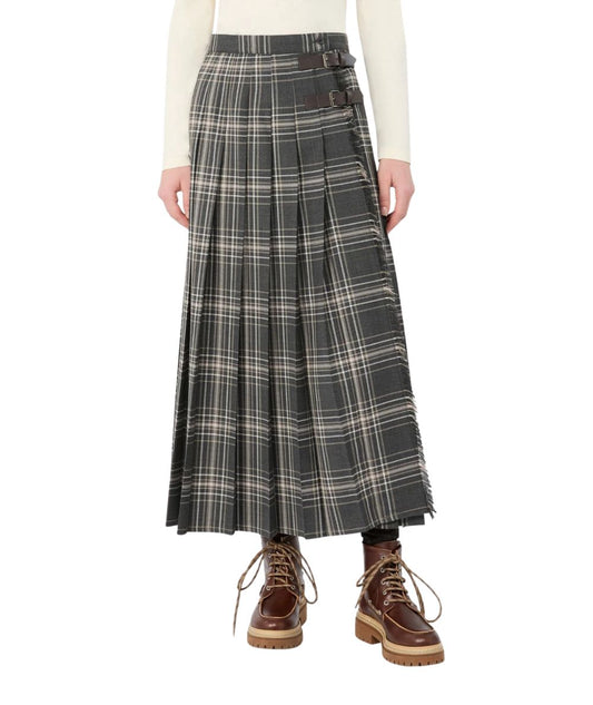 Max Mara Weekend Gonna a Pieghe Motivo Tartan Prisma Grigio 