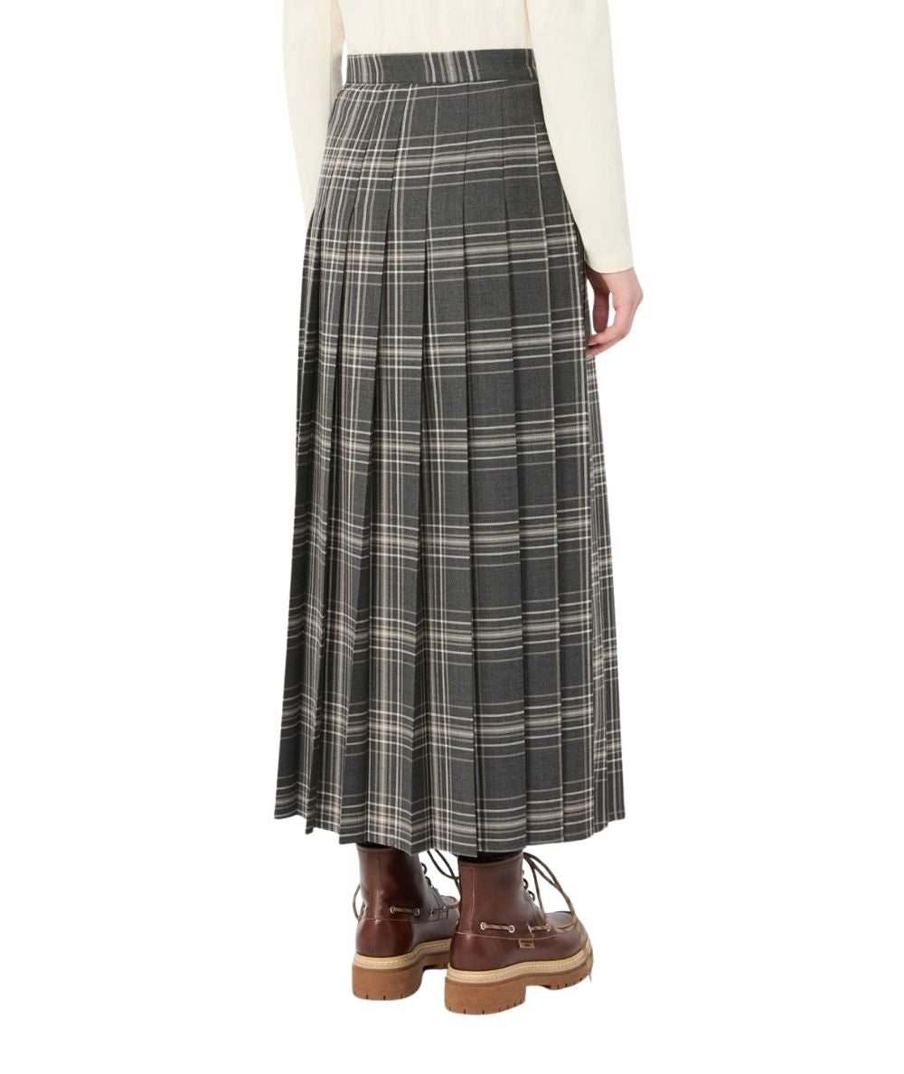 Max Mara Weekend Gonna a Pieghe Motivo Tartan Prisma Grigio 