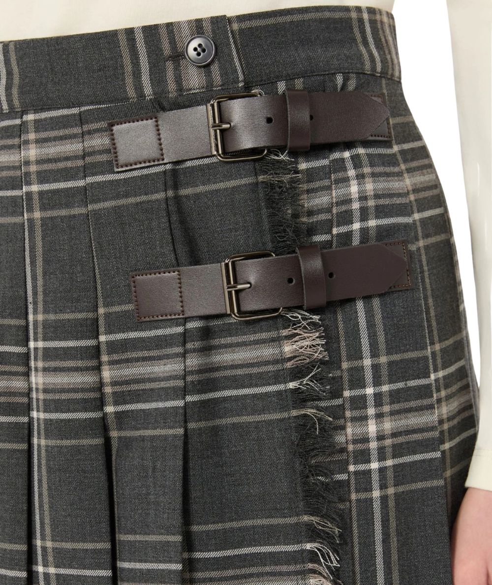 Max Mara Weekend Gonna a Pieghe Motivo Tartan Prisma Grigio 