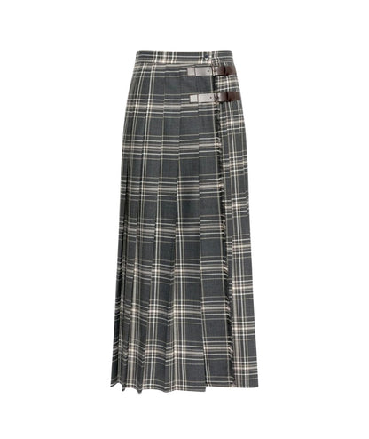 Max Mara Weekend Gonna a Pieghe Motivo Tartan Prisma Grigio 