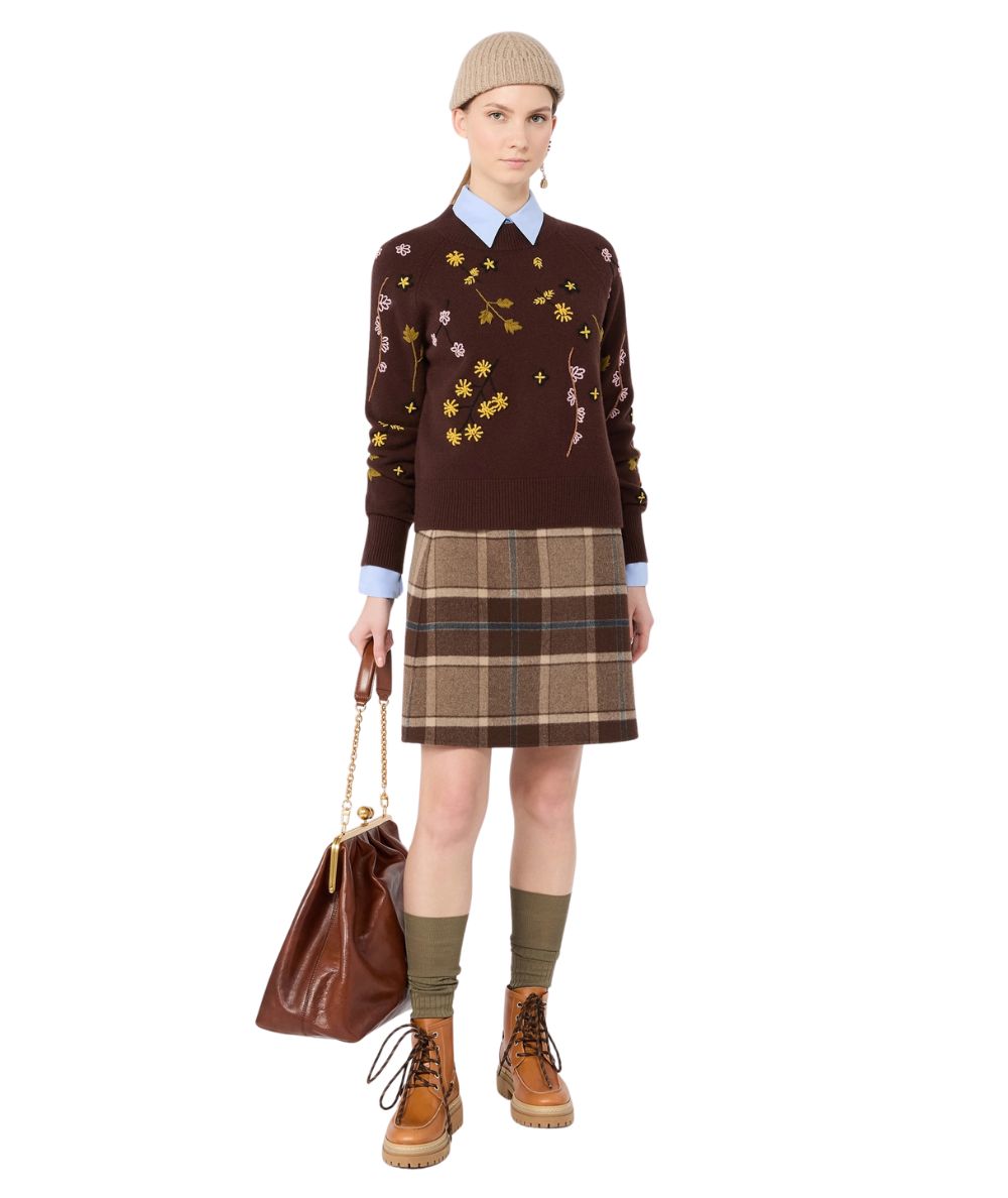 Max Mara Weekend Gonna in Lana in Fantasia Check PESCHE Marrone