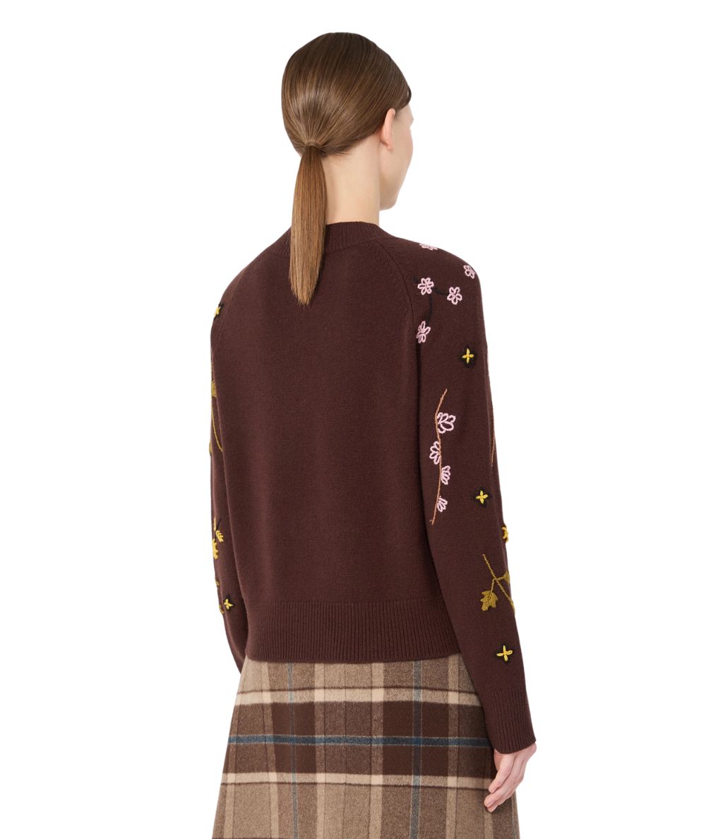 Max Mara Weekend Maglione in Lana con Ricami  RAFIA Marrone Castagna