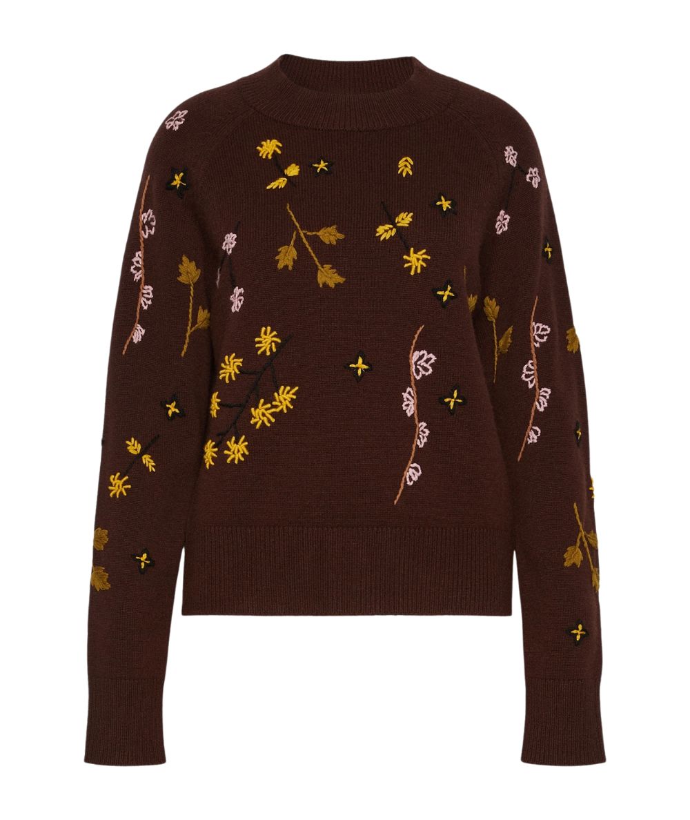 Max Mara Weekend Maglione in Lana con Ricami  RAFIA Marrone Castagna