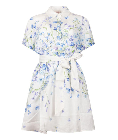 Mc2 Saint Barth Abito Corto in Fantasia Linen Flower Blue Joseline Multicolore