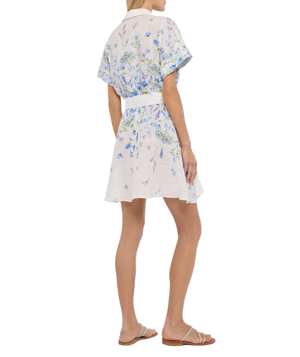 Mc2 Saint Barth Abito Corto in Fantasia Linen Flower Blue Joseline Multicolore