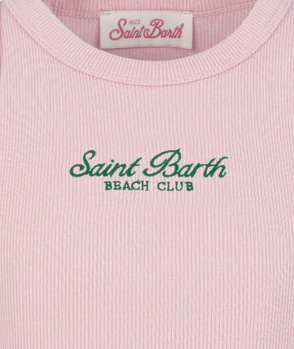 Mc2 Saint Barth Canotta a Costine con Logo Blue Jr Rosa