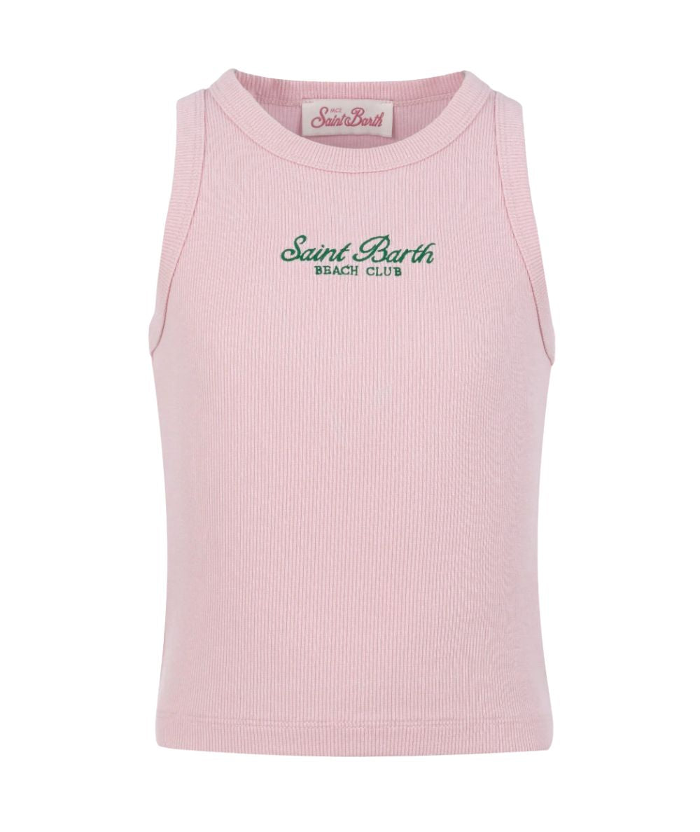 Mc2 Saint Barth Canotta a Costine con Logo Blue Jr Rosa