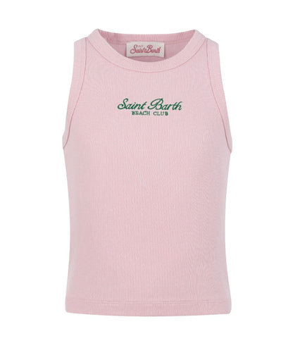 Mc2 Saint Barth Canotta a Costine con Logo Blue Jr Rosa