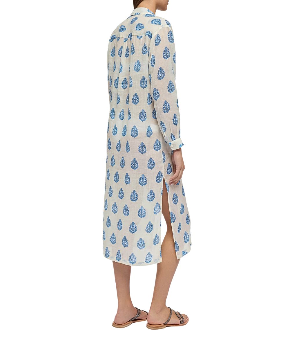 Mc2 Saint Barth Maxi Camicia In Fantasia Adeline Ramie Leaf Paisley 10 Bianco Azzurro