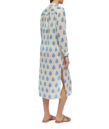 Mc2 Saint Barth Maxi Camicia In Fantasia Adeline Ramie Leaf Paisley 10 Bianco Azzurro