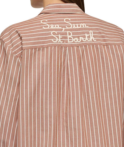 Mc2 Santh Barth Camicia Oversize a Righe con Ricami Brigitte Stripes V1810 EMB Marrone
