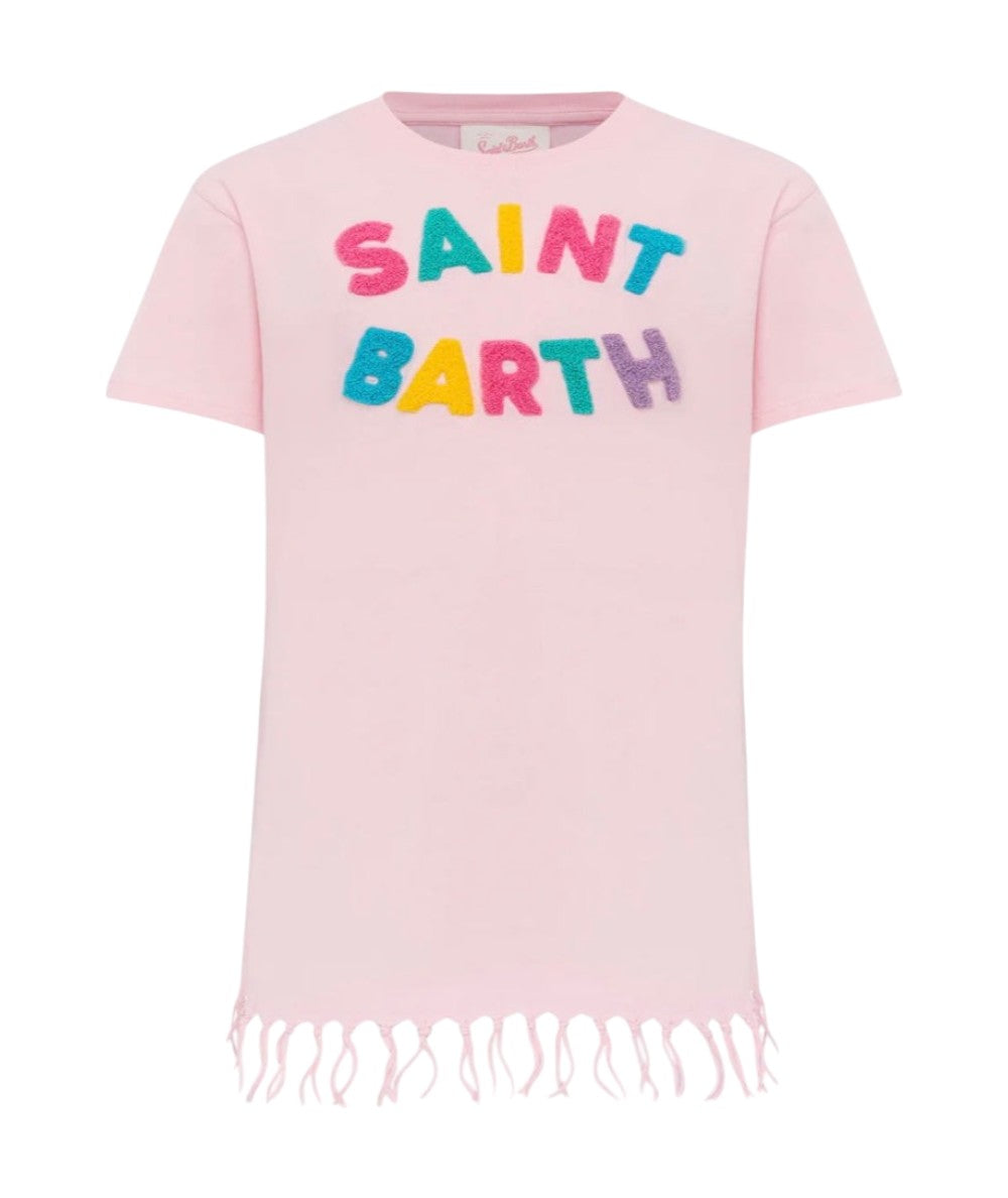 Mc2 Saint Barth Abito con Logo Patch e Frange Abbey Rosa