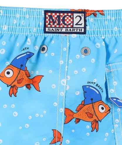 Mc2 Saint Barth Boxer da Mare con Coulisse Jean Fake Shark Azzurro
