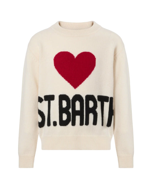 Mc2 Saint Barth Maglione Girocollo con Scritta KYLA JR Bianco