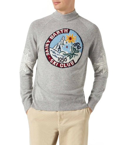 Mc2 Saint Barth Maglione Stampa Jacquard Ski Club DAVOS Grigio