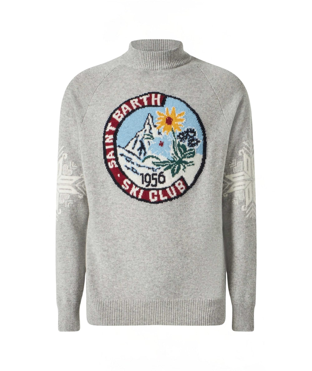 Mc2 Saint Barth Maglione Stampa Jacquard Ski Club DAVOS Grigio