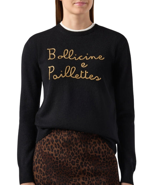 Mc2 Saint Barth Maglione con Scritta Ricamata NEW QUEEN Nero