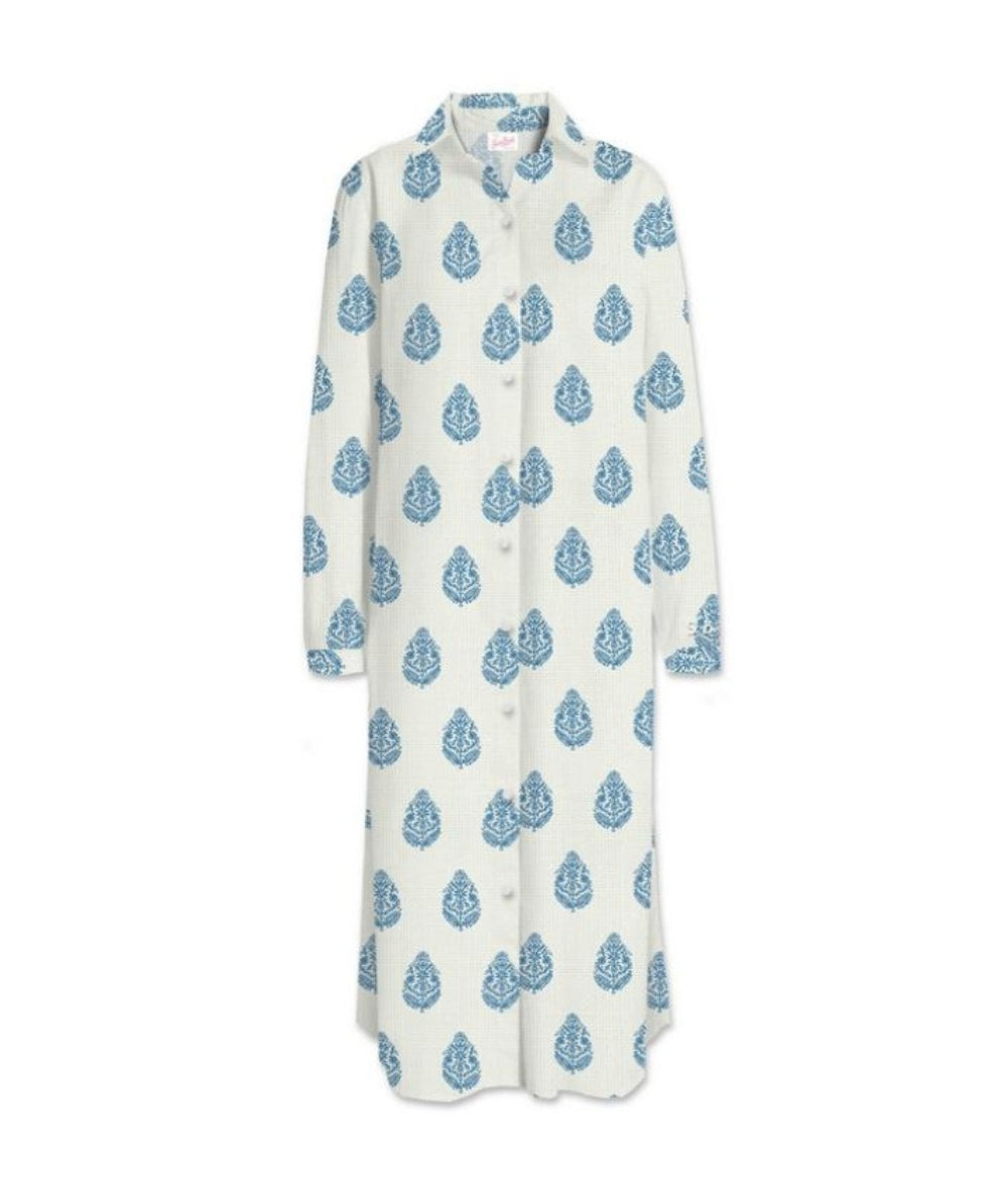 Mc2 Saint Barth Maxi Camicia In Fantasia Adeline Ramie Leaf Paisley 10 Bianco Azzurro