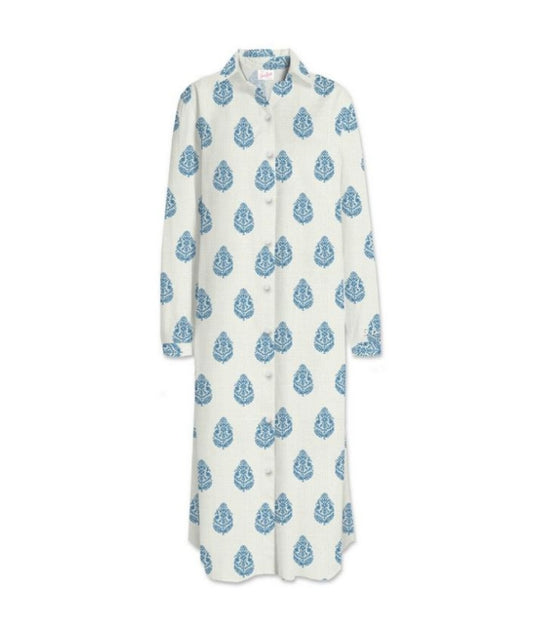 Mc2 Saint Barth Maxi Camicia In Fantasia Adeline Ramie Leaf Paisley 10 Bianco Azzurro