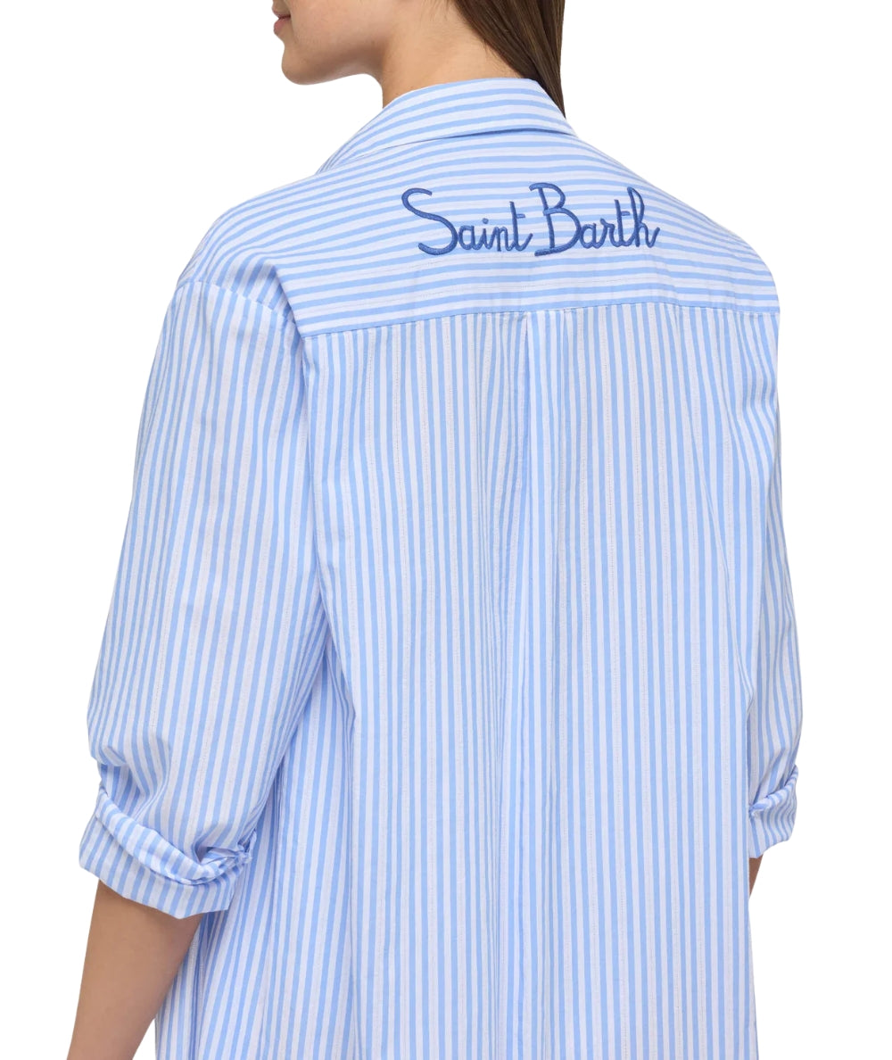 Mc2 Saint Barth Maxi Camicia a Righe Adeline Cotton Stripes 31 Lux Emb Azzurro
