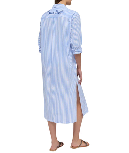 Mc2 Saint Barth Maxi Camicia a Righe Adeline Cotton Stripes 31 Lux Emb Azzurro