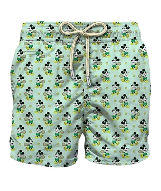 Mc2 Saint Barth Swim Short Lighting Micro Fantasy Mickey Tennis Verde
