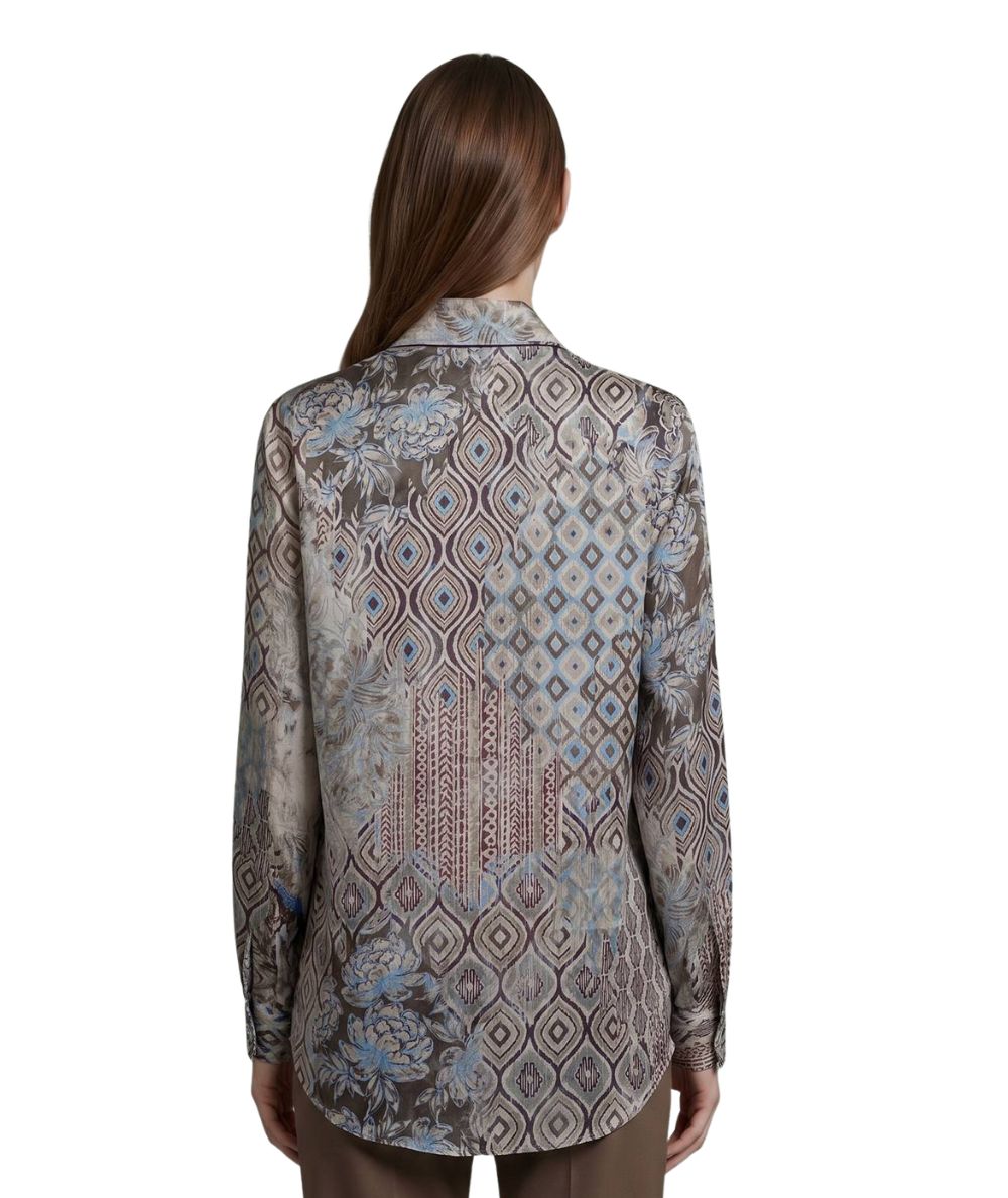 Mondrian Venezia by Camicetta Snob Camicia in Raso di Viscosa a Fantasia Tortora e Celeste