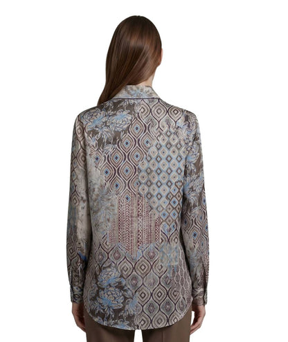 Mondrian Venezia by Camicetta Snob Camicia in Raso di Viscosa a Fantasia Tortora e Celeste