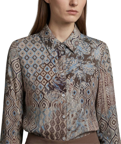 Mondrian Venezia by Camicetta Snob Camicia in Raso di Viscosa a Fantasia Tortora e Celeste