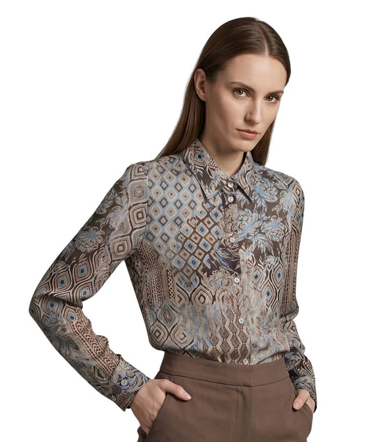 Mondrian Venezia by Camicetta Snob Camicia in Raso di Viscosa a Fantasia Tortora e Celeste