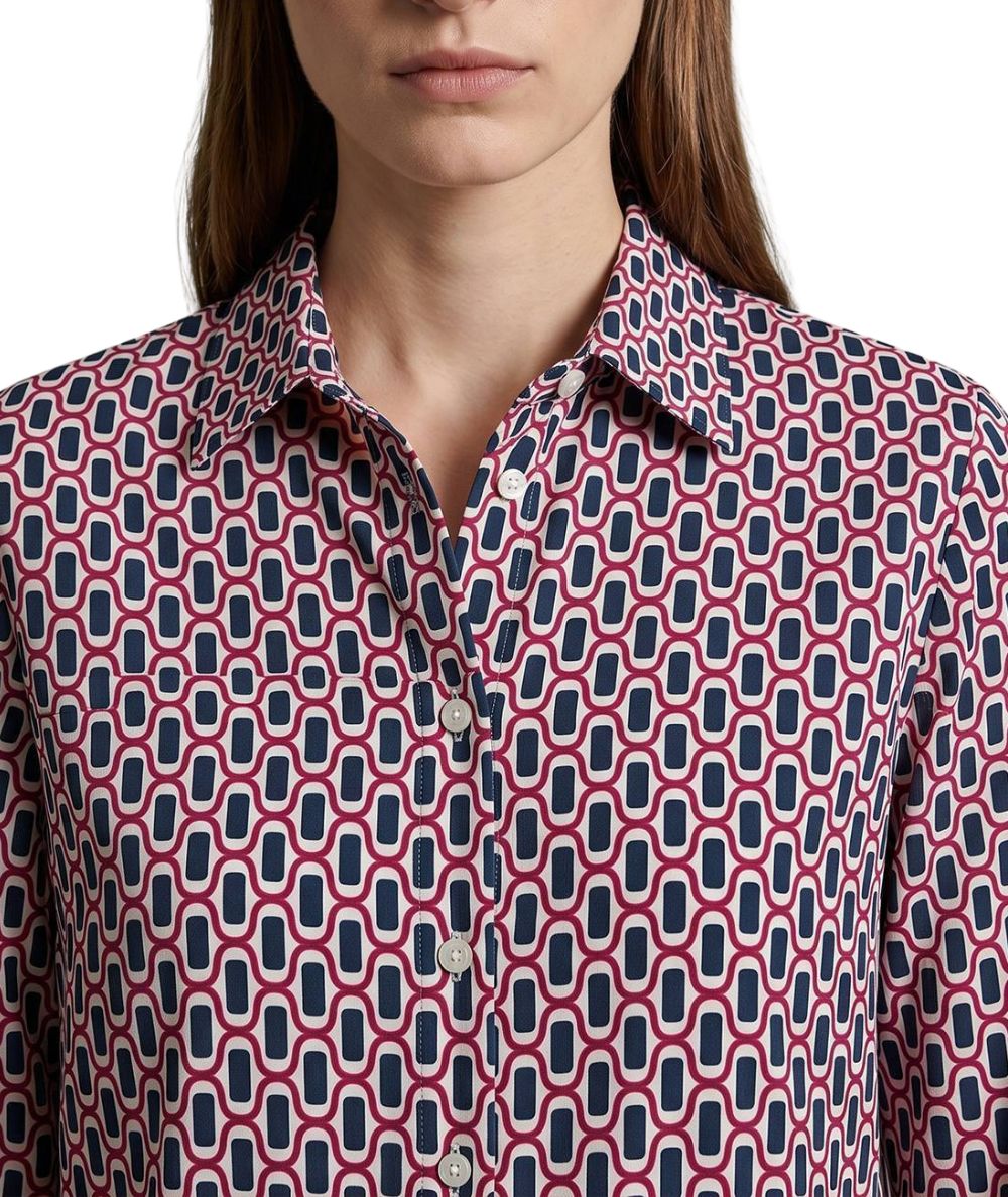 Mondrian Venezia by Camicetta Snob Camicia in Sensitive Tecnico Fantasia Geometrica Blu e Bordeaux