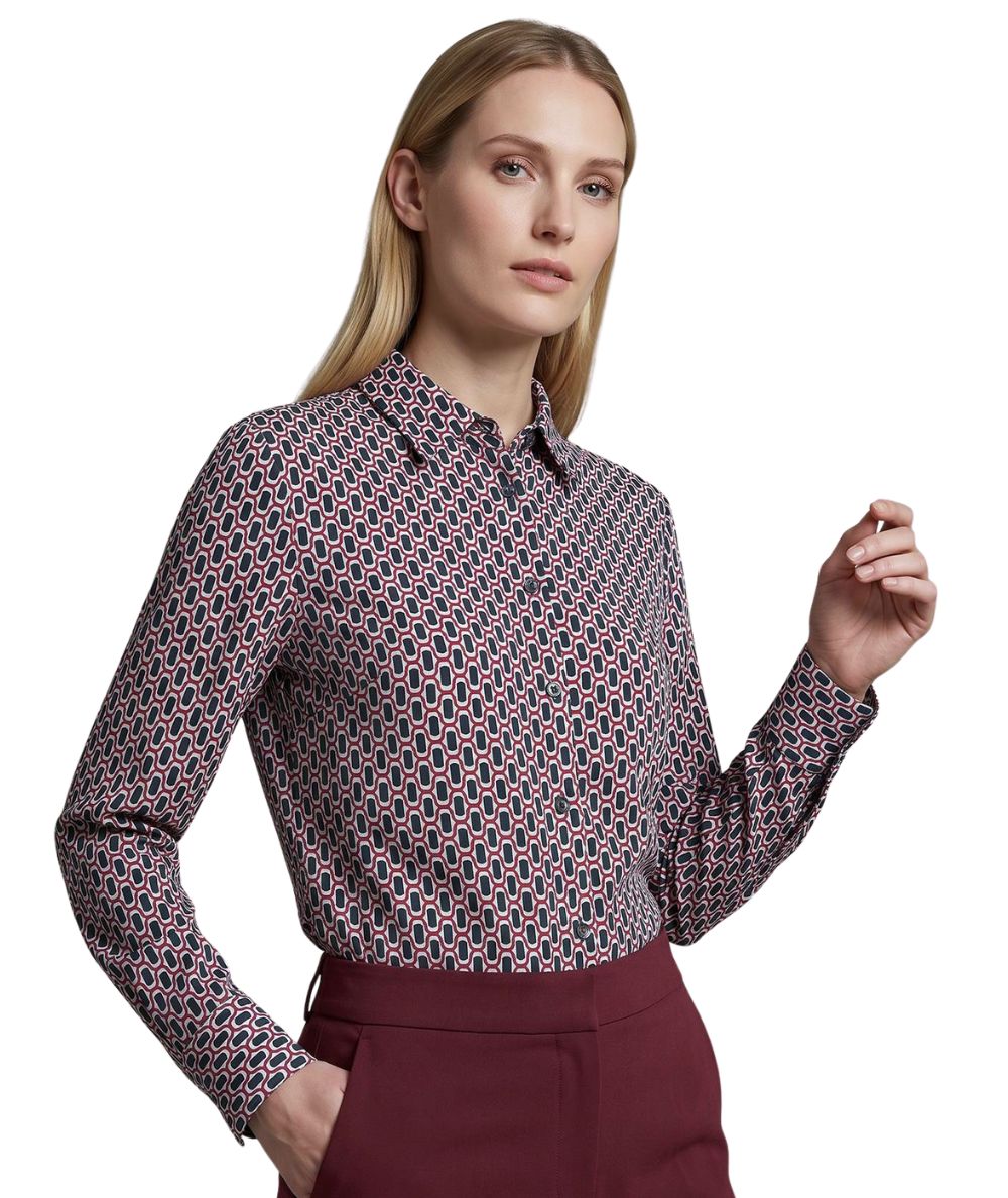 Mondrian Venezia by Camicetta Snob Camicia in Sensitive Tecnico Fantasia Geometrica Blu e Bordeaux