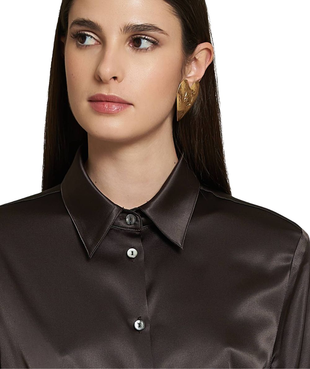 Mondrian Venezia by Camicetta Snob Camicia in Seta Stetch 31509 776 Marrone Testa di Moro Moro