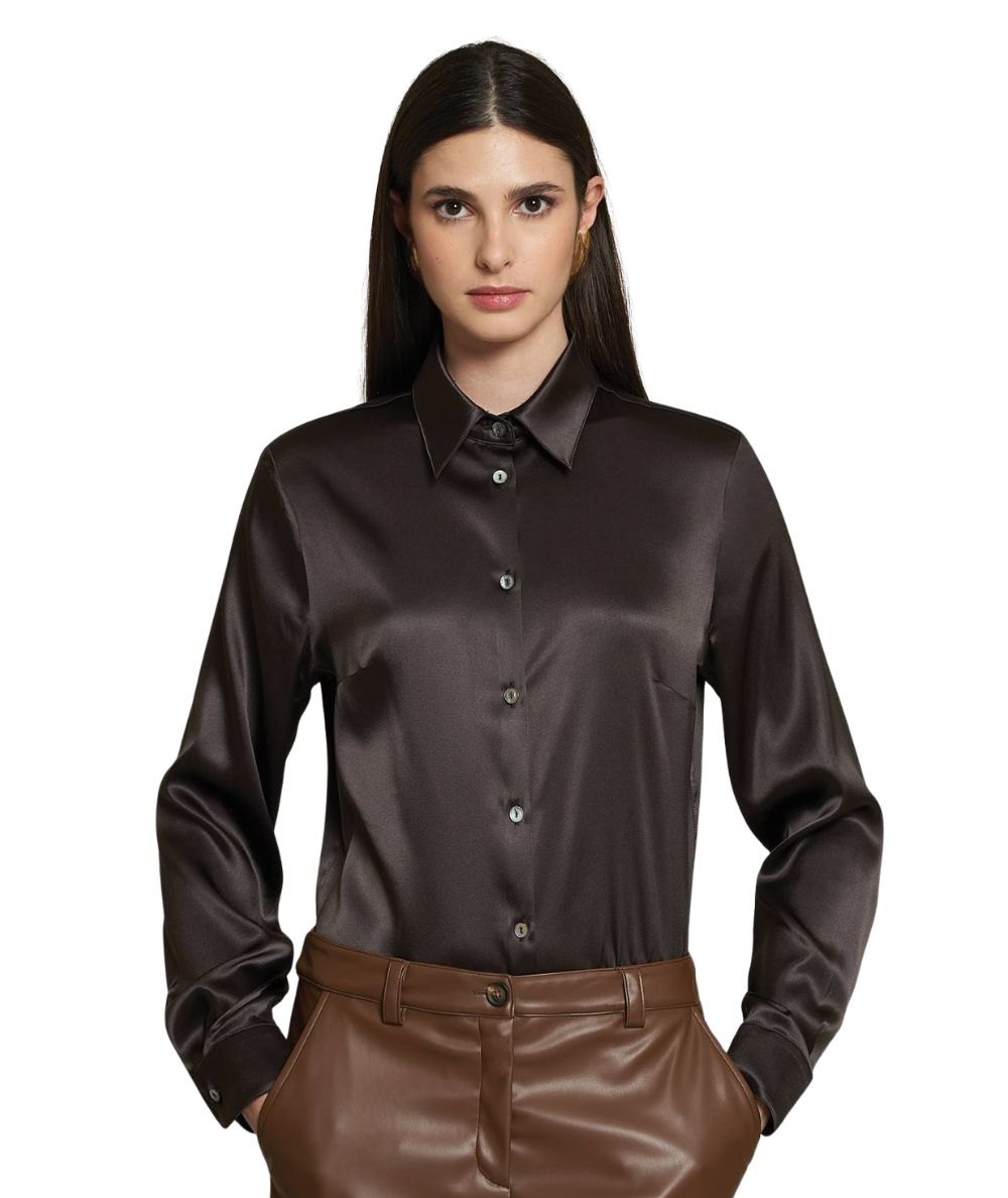 Mondrian Venezia by Camicetta Snob Camicia in Seta Stetch 31509 776 Marrone Testa di Moro Moro