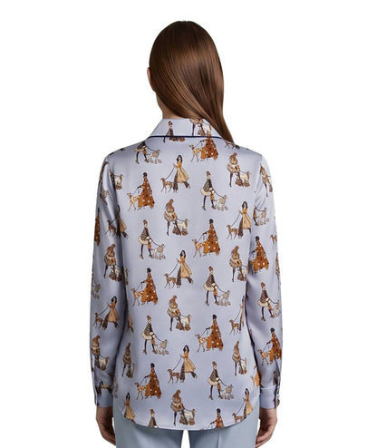 Mondrian Venezia by Camicetta Snob Camicia in Seta con Cravattino a Fantasia Barboncini 31550 747 395 Celeste