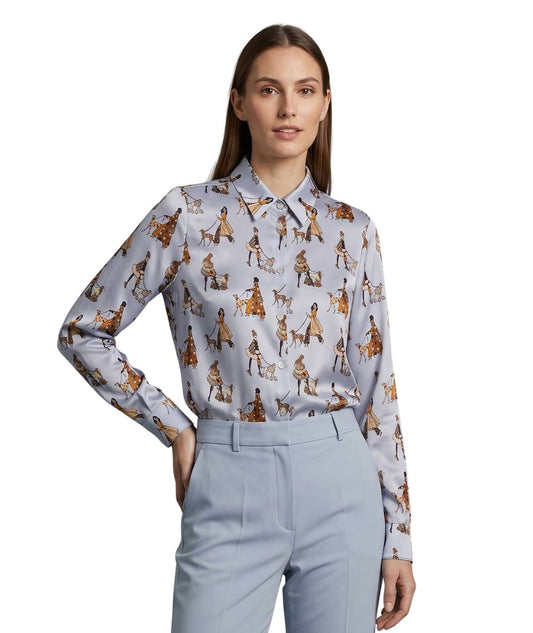 Mondrian Venezia by Camicetta Snob Camicia in Seta con Cravattino a Fantasia Barboncini 31550 747 395 Celeste