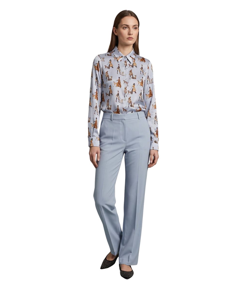 Mondrian Venezia by Camicetta Snob Camicia in Seta con Cravattino a Fantasia Barboncini 31550 747 395 Celeste