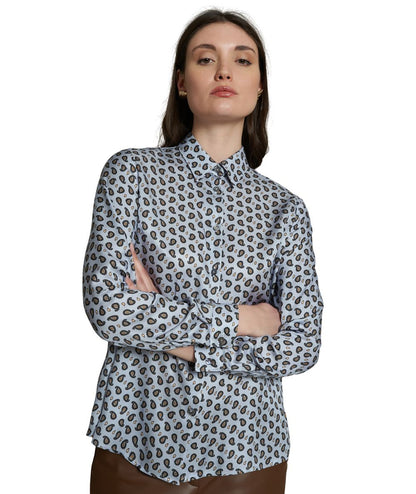 Mondrian Venezia by Camicetta Snob Camicia in Viscosa con Fantasia Paisley Celeste e Bordeaux