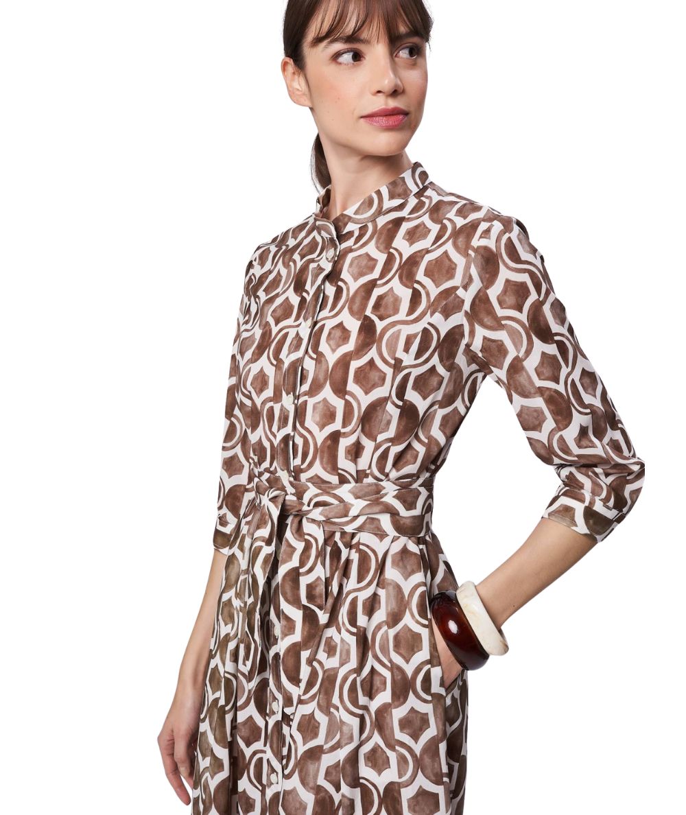 Mondrian Venezia Abito Chemisier Fantasia Geometrica 41489/610 Marrone