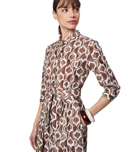Mondrian Venezia Abito Chemisier Fantasia Geometrica 41489/610 Marrone