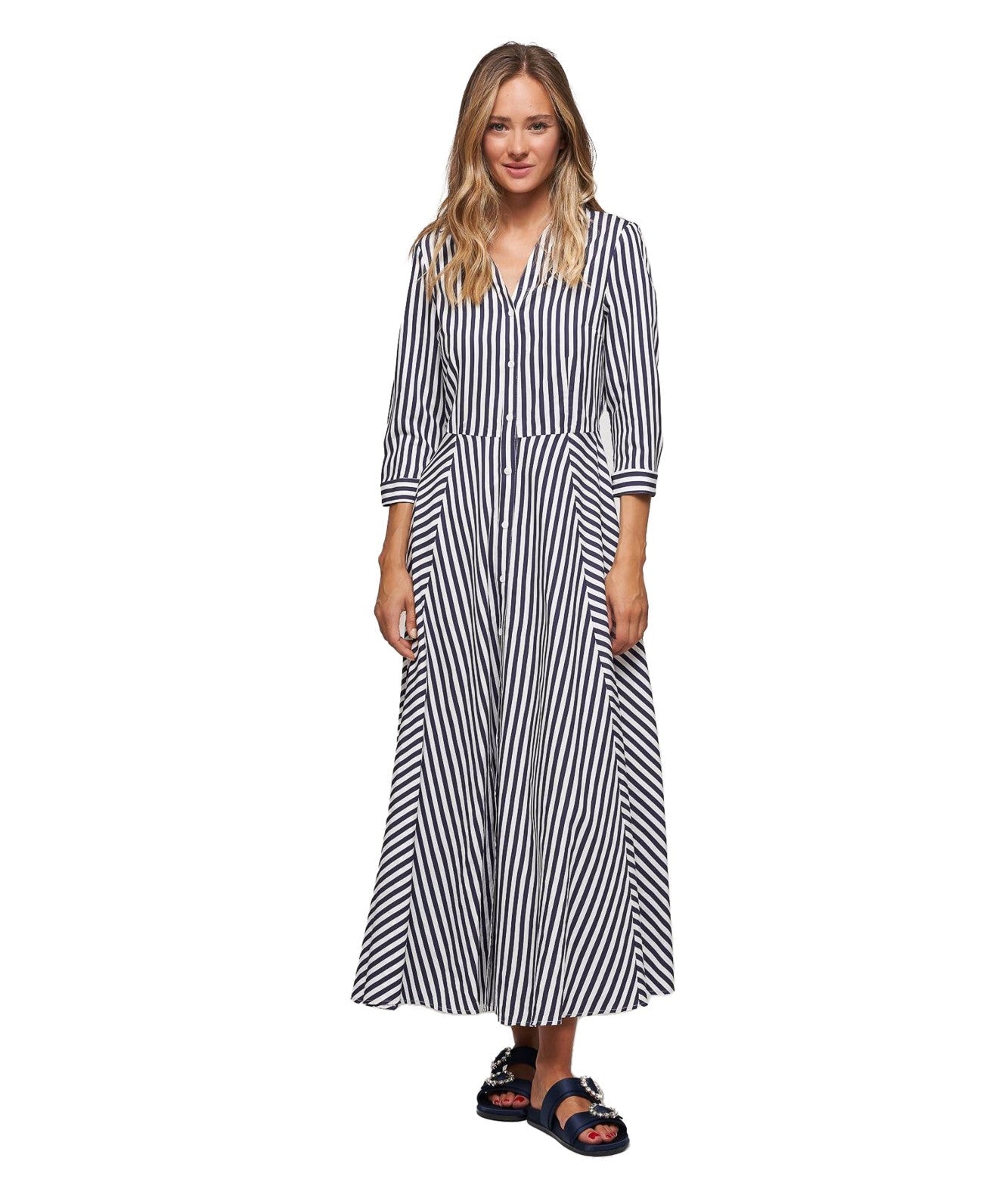 Mondrian Venezia Abito Chemisier a Righe 41215 Bianco Blu