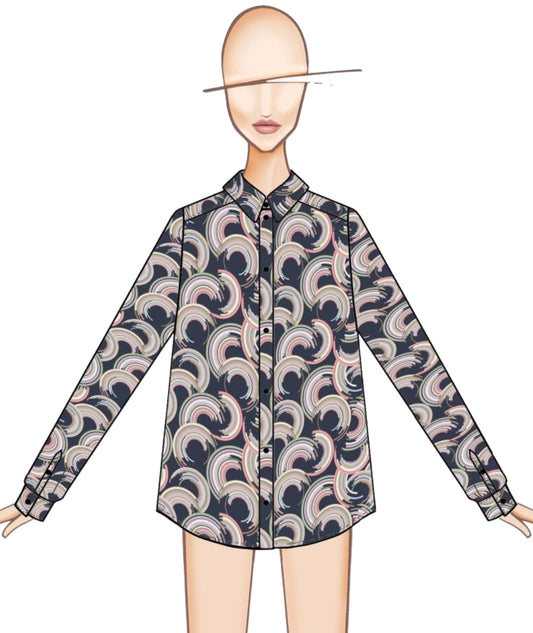 Mondrian Venezia Camicia Raso Stretch Fantasia 31353/877 Blu