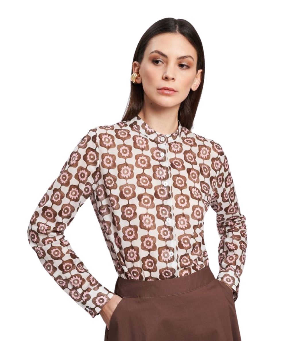 Mondrian Venezia Camicia alla Coreana in Fantasia 41481 675 Multicolore