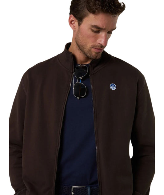 North Sails Felpa Full Zip in Cotone 691462_000 Marrone 