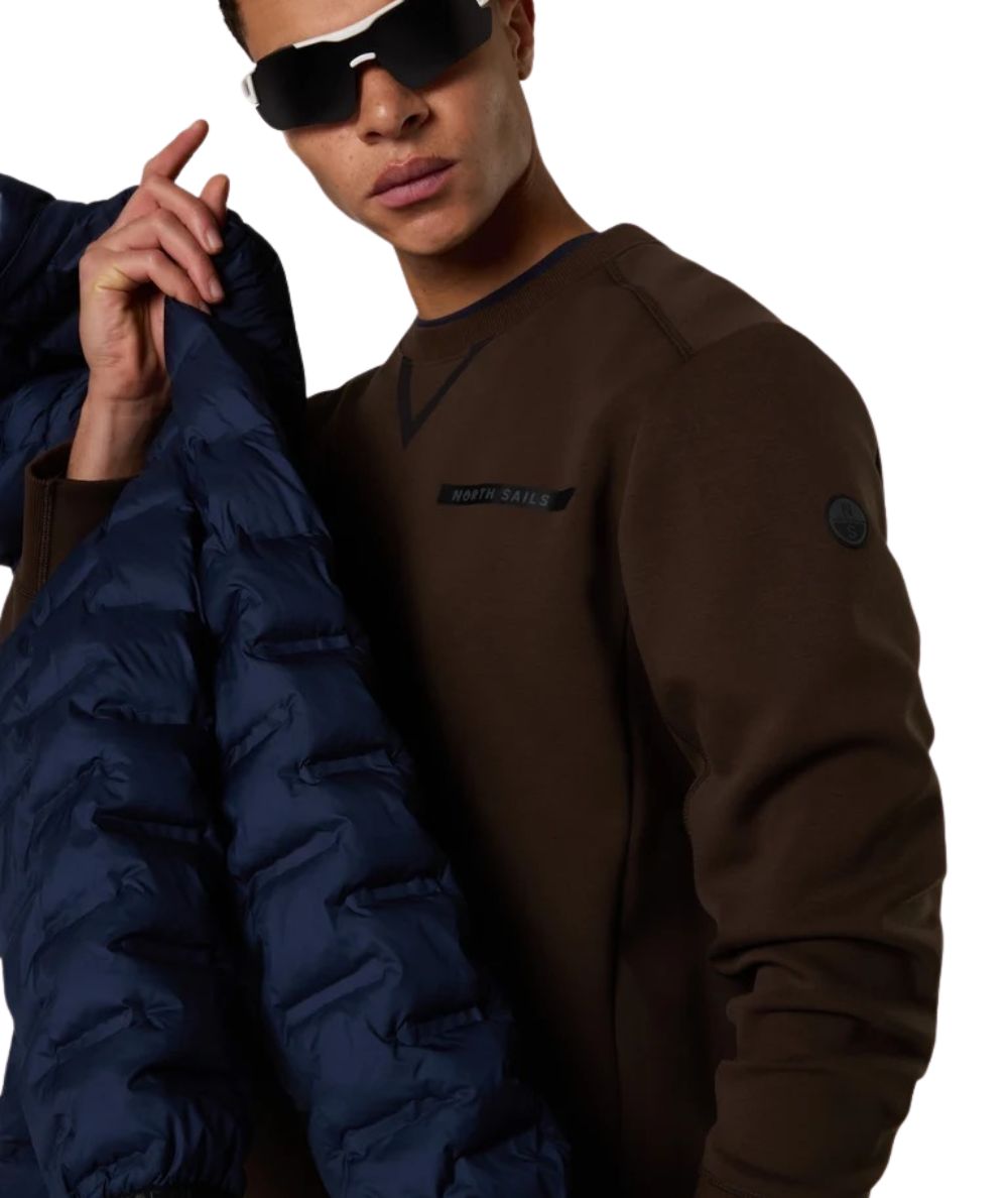 North Sails Felpa Girocollo in Misto Cotone 691336_000 Marrone