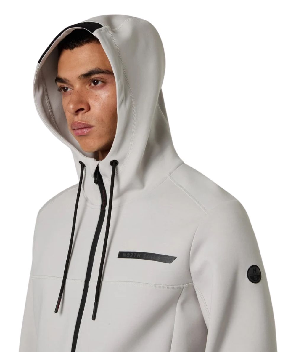 North Sails Felpa con Cappuccio in Misto Cotone 691337_000 Grigio Chiaro
